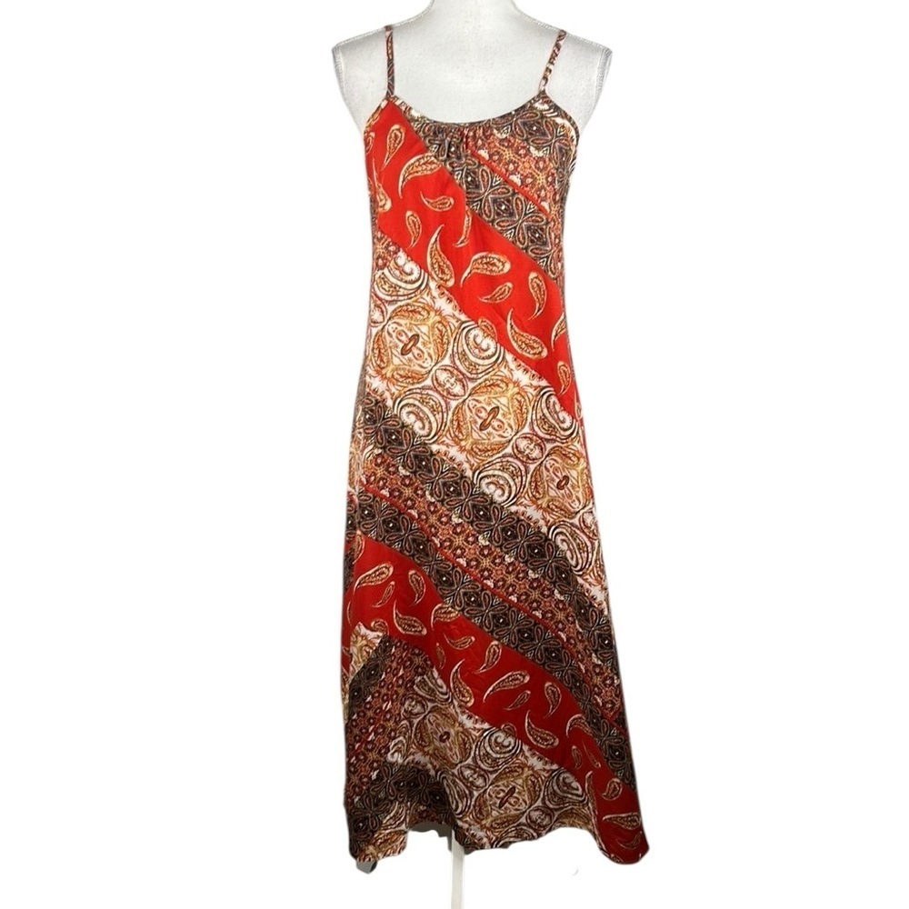 Shein Rust Black & White Boho Paisley‎ Floral Summer Spring Slip Dress Size XS